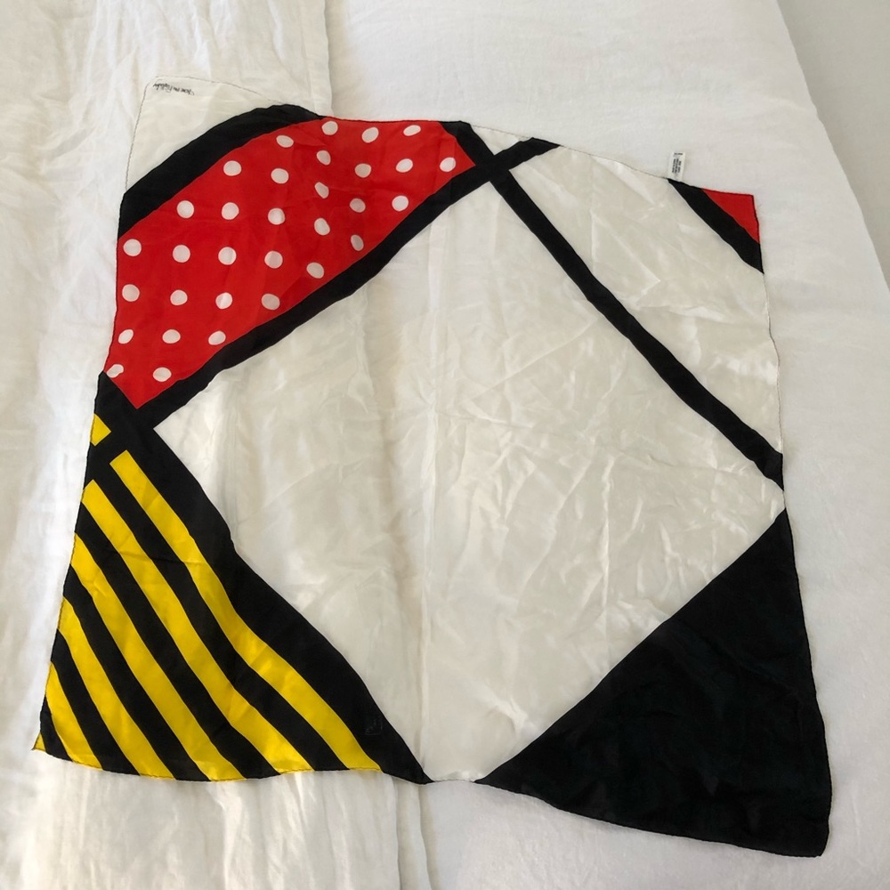Diane Von Furstenberg Red, Yellow, Black & White Geometric Silk Scarf